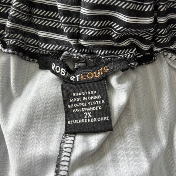 Robert Louis Wms 2X Black White Striped High Rise Pull On Pants Pockets - Picture 3 of 8